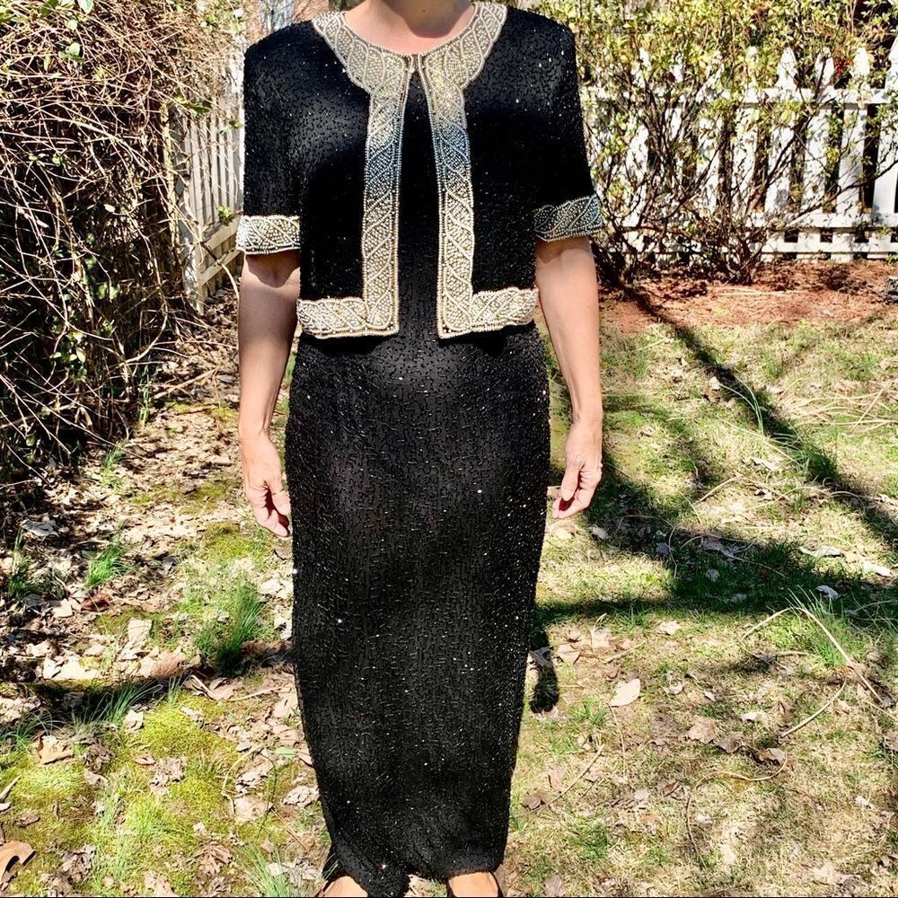 Vtg‎ Lawrence Kazar full length beaded gown